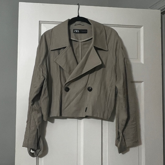 ZARA CROPPED DOUBLE BREASTED LINEN BLEND TRENCH Small - Picture 5 of 5